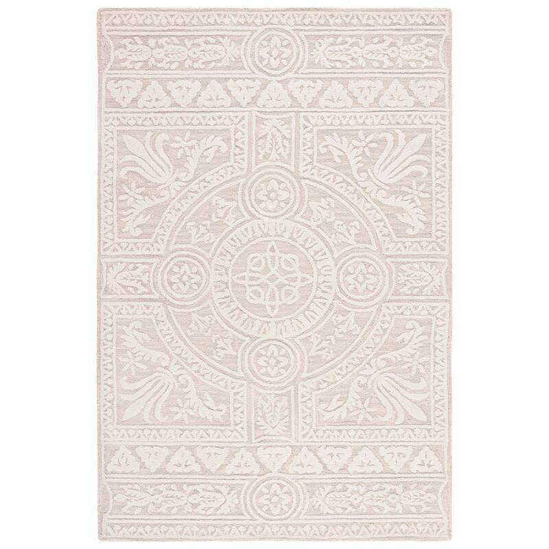 SAFAVIEH Handmade Blossom Alfina Modern Floral Wool Rug - 4' Square - Light Grey/Ivory