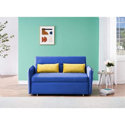 Velvet Fabric Loveseat Sofa with Pull-Out Bed and Two Pillows ...