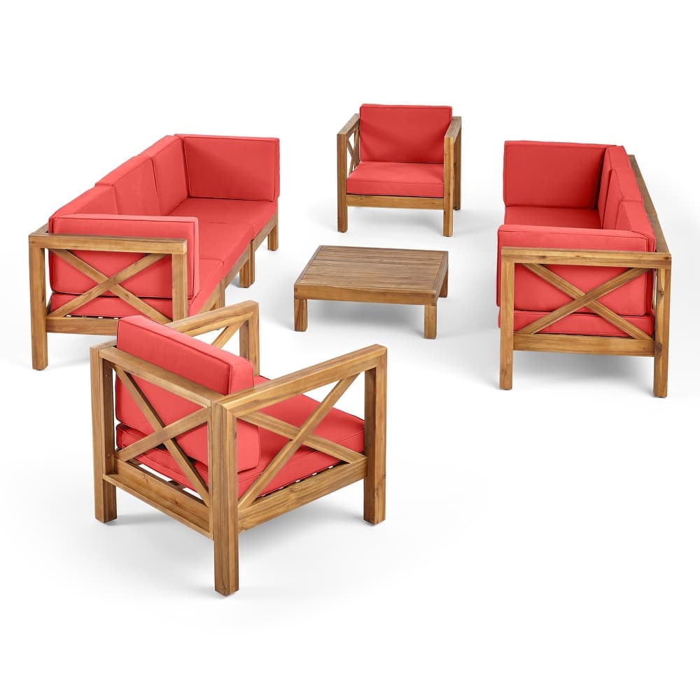 Brava Outdoor 8-seat Acacia Sofa and Club Chair Set by Christopher Knight Home