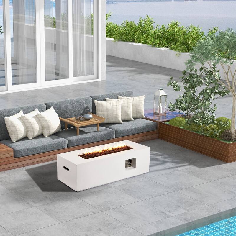 AVAWING 42" Rectangle Concrete Fire Pit Table - White - Propane