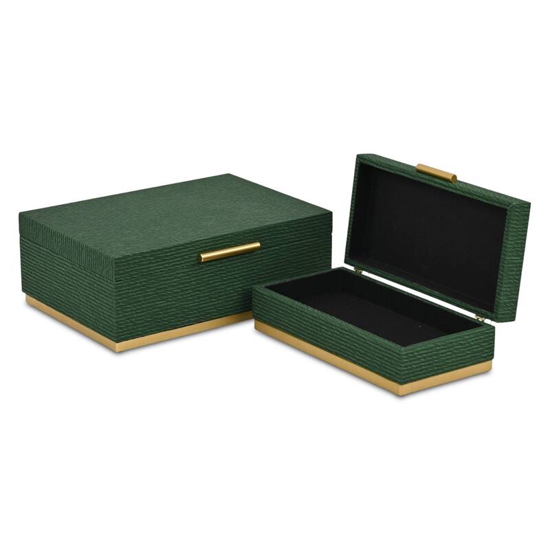 Eira Set of 2 Rectangular Decorative Storage Boxes - Retro Stripe Pattern with Gold Hardware