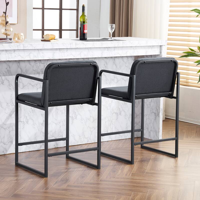Upholstered Counter Height Bar Stool with Armrests, Metal Frame and Padded Seat, Dining Chair for Kitchen Island, Restaurant