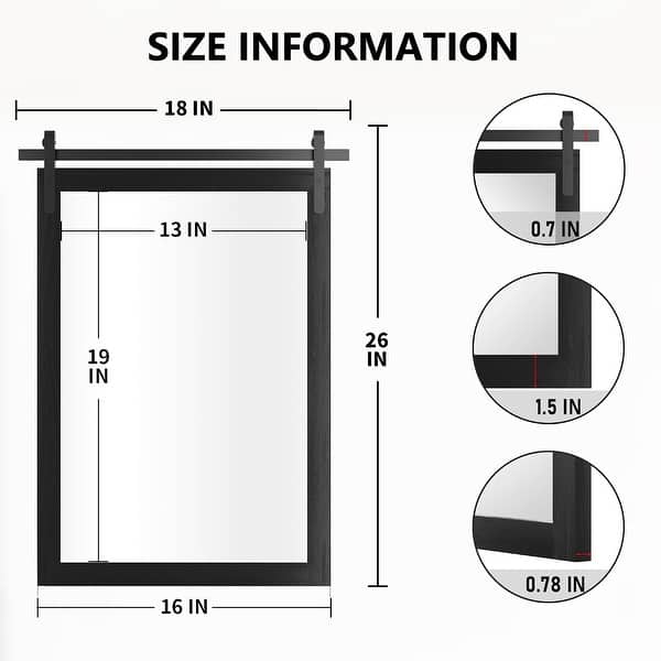 dimension image slide 2 of 20, Farmhouse Barn Door Bathroom Vanity Wall Mirror with Solid Wood Frame