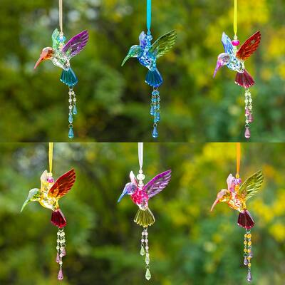 Five Tone Acrylic Hummingbird Ornaments in 6 Assorted Colors - 3.81x3x13