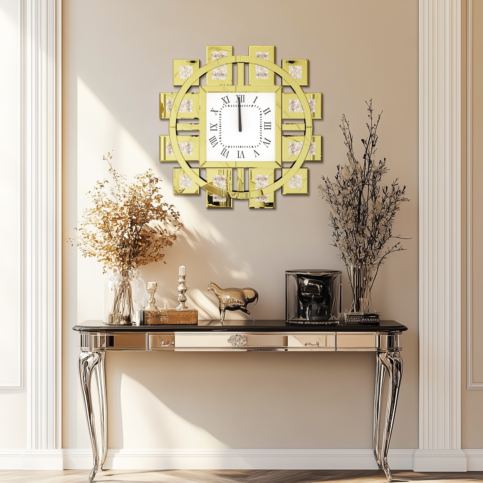 Large Wall Clock Crystal Twinkle Crush Diamond Mirrored