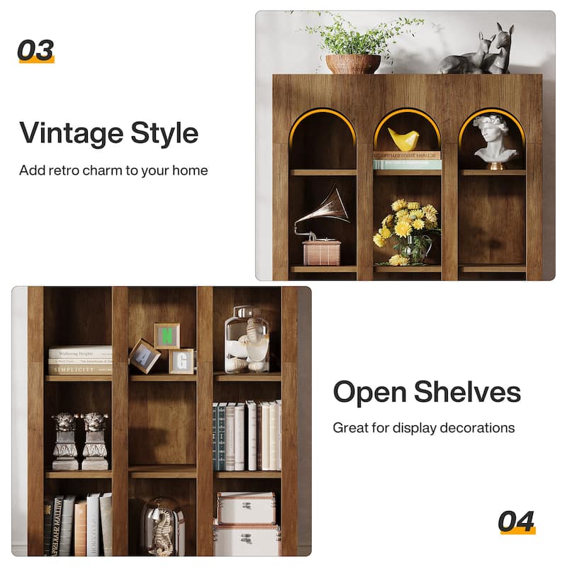 5-Tier Arched Bookshelf, 70.87-Inch Tall Bookcase for Home Office, Living Room - 39.37" W x 11.81" D x 70.87" H