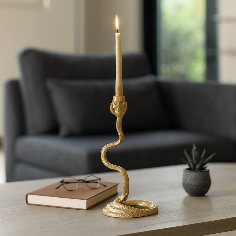 Metal Faux Snake Taper Candle Holder Decor - Gold, 13 in. - 13.0"