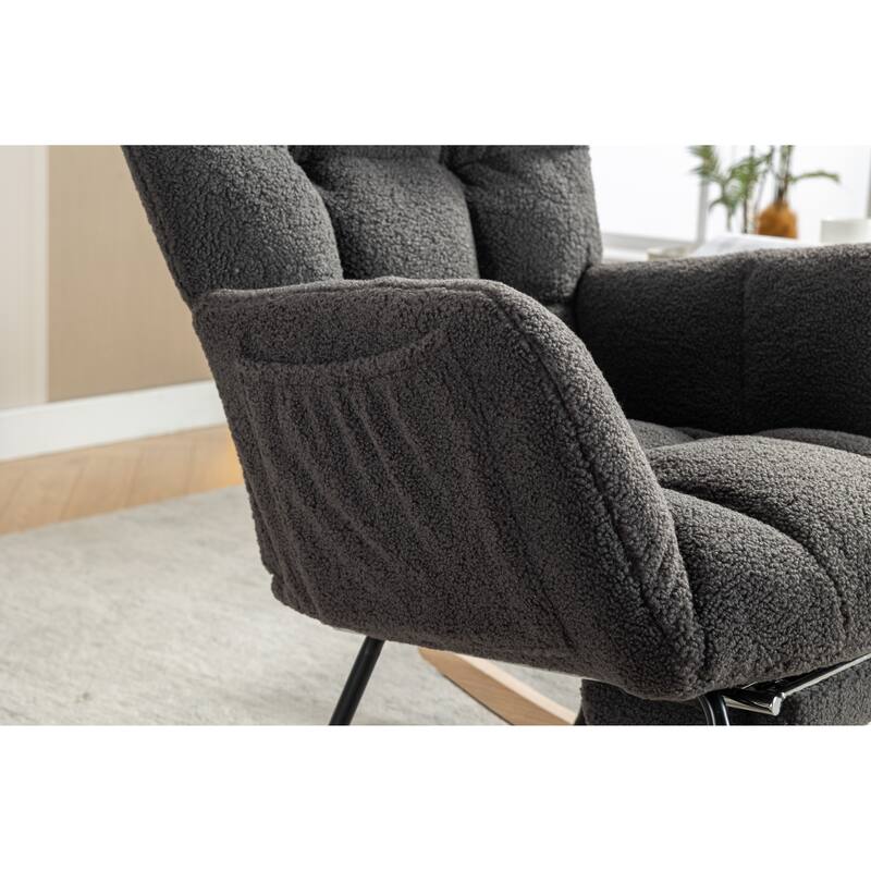 Teddy Fabric Rocking Chair with Adjustable Footrest and 300lb Capacity