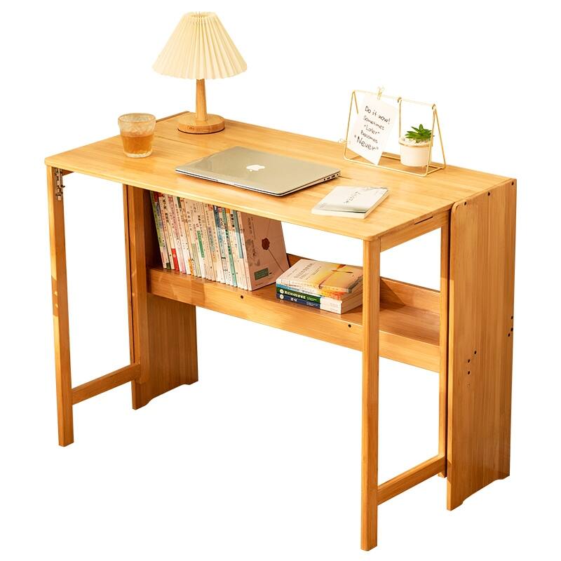 Bamboo Folding Desk, Space-Saving Computer Desk for Small Spaces, Foldable Study Table for Bedroom, Home Office