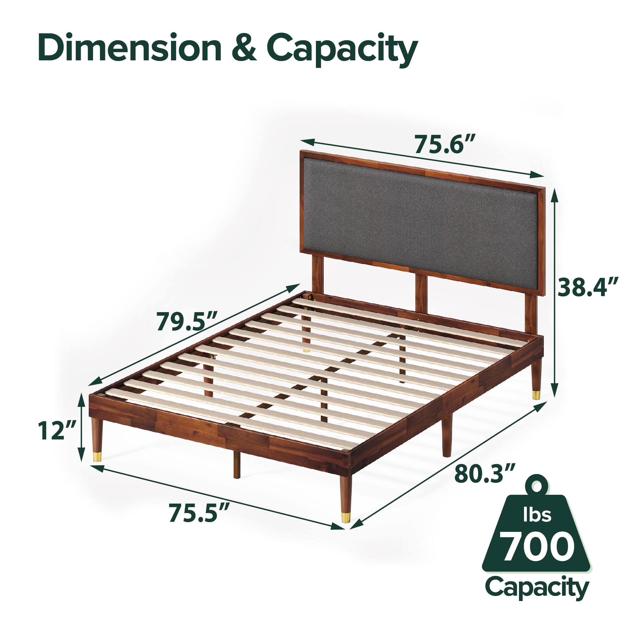 Priage by ZINUS Brown Wood Platform Bed Frame with Adjustable
