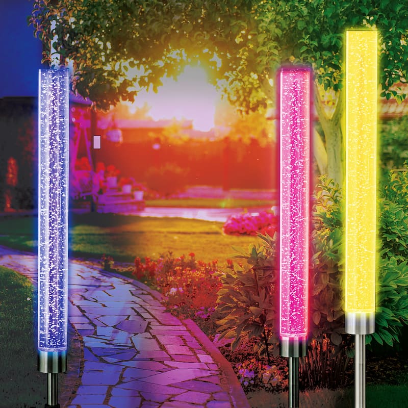 Bell + Howell Color Changing Solar Powered Glimmer Sticks for Gardens and Pathways - 4 Pack - White