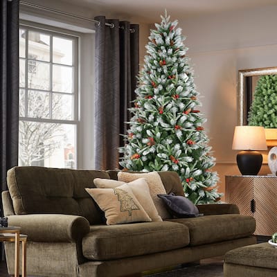 8ft PE/PVC Spray White Christmas Tree with 2850 PE&PVC Mixed Branch Tips, Hinged Branch & Foldable Base, Green
