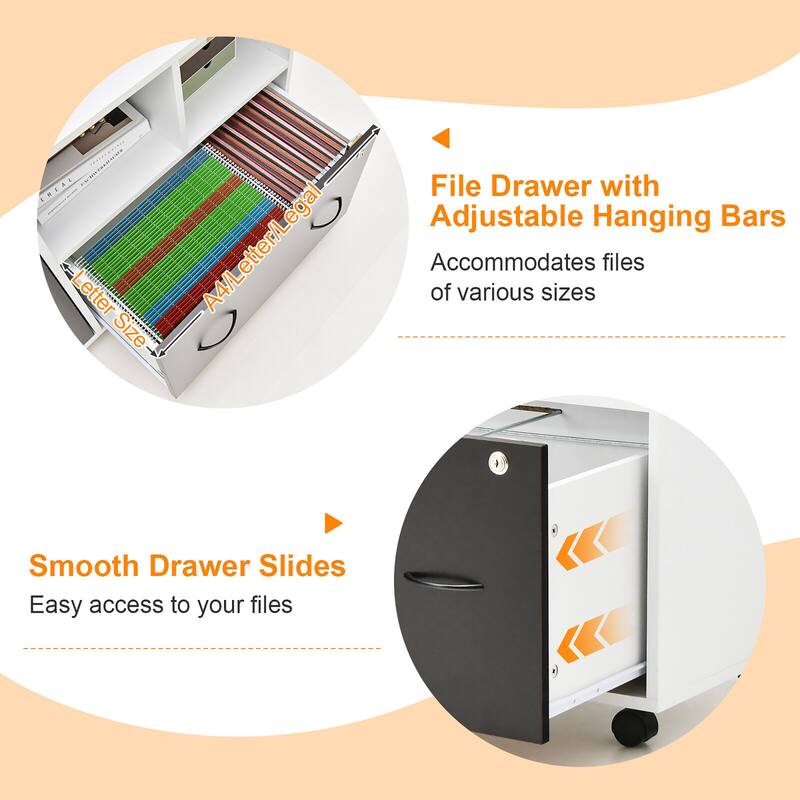 Gymax Mobile File Cabinet Lockable Lateral Filing Shelves for Letter /