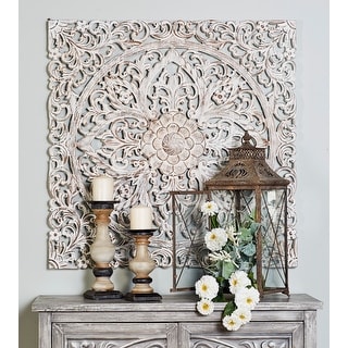 White Wood Handmade Intricately Carved Mandala Floral Home Wall Decor ...