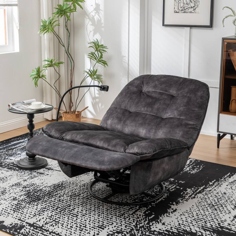 Gold-Stamped Velvet Multi-Function Recliner with Swivel, Glide & Phone Holder - Oversized Comfort for Living Room, Bedroom