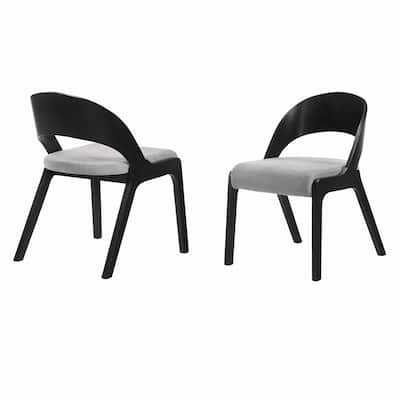 23 Inch Mid Century Modern Dining Side Chair, Curved Back, Set of 2, Black, Gray