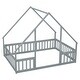 preview thumbnail 11 of 13, Wood House-Shaped Full Floor House Bed with Fence,Guardrails