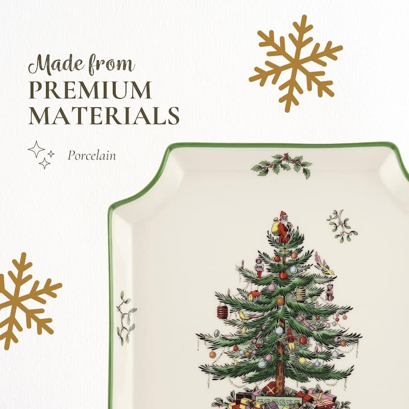 Spode Christmas Tree Square Canape Plate - 8" L x 8" W