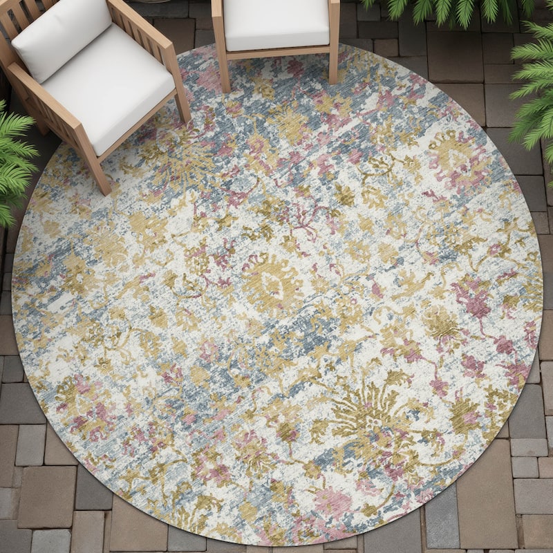 Machine Washable Indoor/Outdoor Vintage Traditional Chantille Rug - Wheat - 8' x 8'