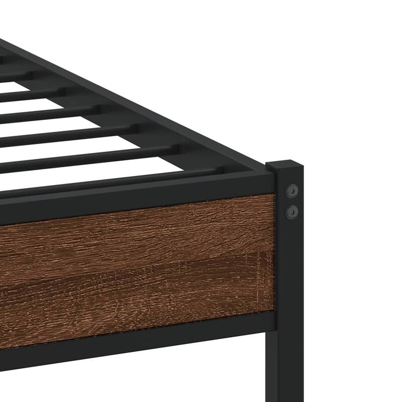 vidaXL Bed Frame Brown Oak Steel, Engineered Wood Small Double Bed Frame - 49.2 x 77.2 x 36.0