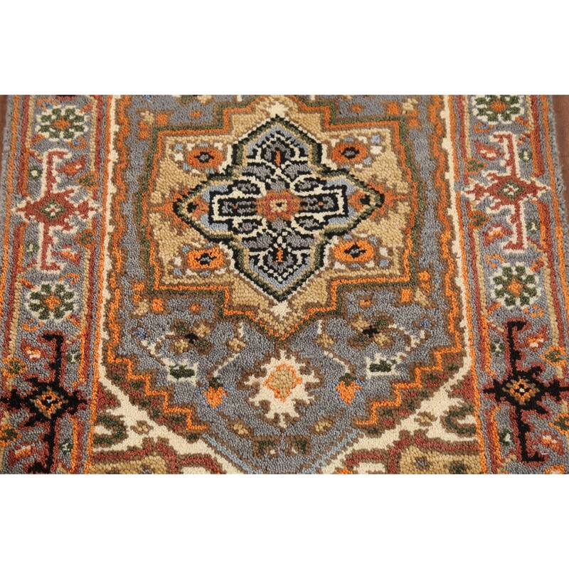 Gray Geometric Heriz-Serapi Indian Accent Rug Handmade Wool Carpet - 2'0"x 3'0"