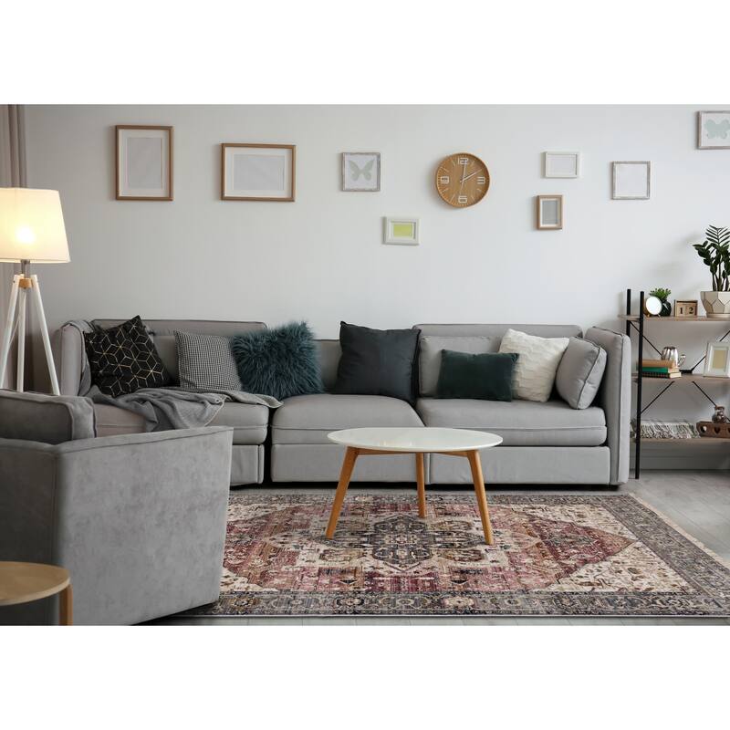 Sydney Collection - Pink/Cream/Blue Elaborate Border Rug