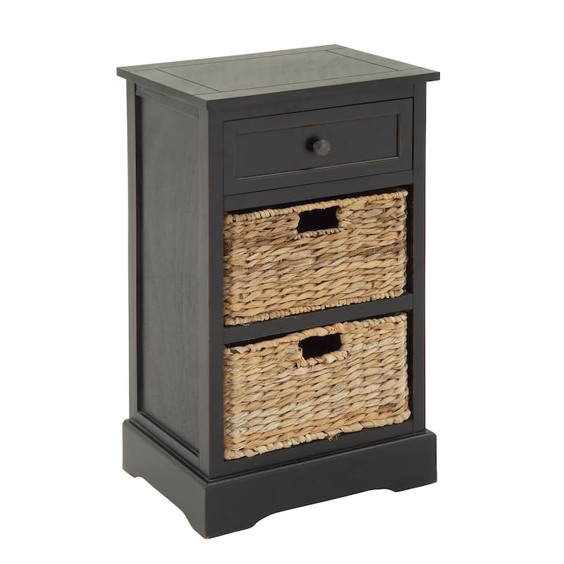Wood Storage Unit with 2 Wicker Basket Drawers - Black, Brown, Teal, Cream - Roche River Decor