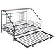 preview thumbnail 44 of 78, Metal House Bed with Trundle, Twin/Full Size Daybed Playhouse Bed with Bulit-in Storage Shelves and Metal Grid for Kids Teens