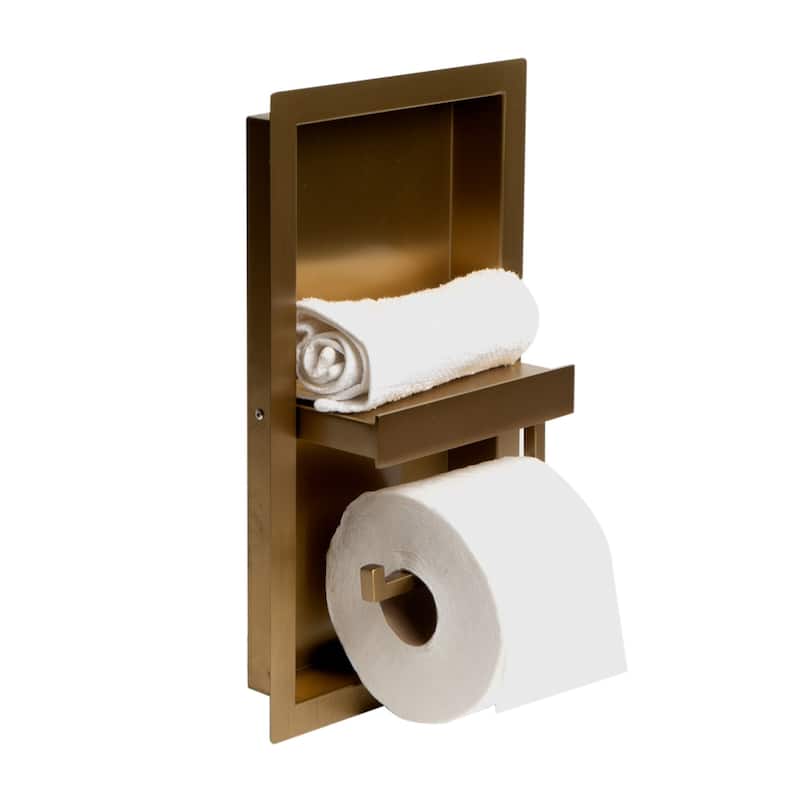 ALFI brand ABTPNP88-BG Brushed Gold PVD Stainless Steel Recessed Toilet Paper Holder Niche