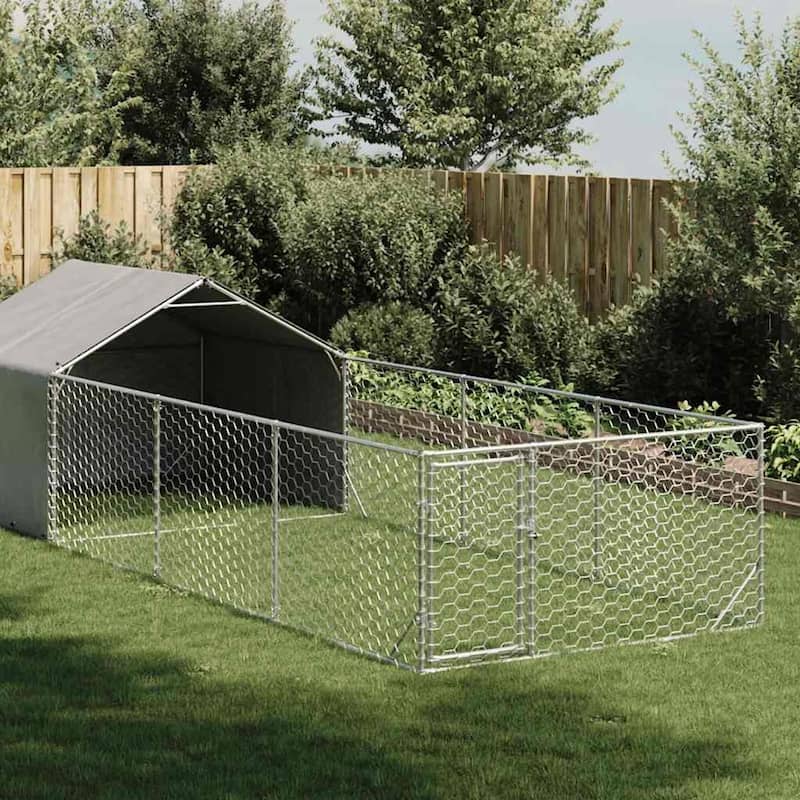 vidaXL Outdoor Dog Kennel Galvanized Steel Galvanized Steel, PE Fabric