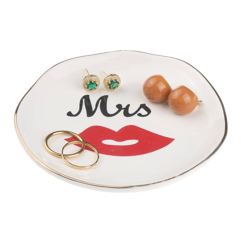 Ceramic Jewelry Tray, Decorative Trinket Ring Dish for Organizing Earrings Necklaces Bracelets Watch Keys 11.5*11.5*1.5cm Love1 - Mrs