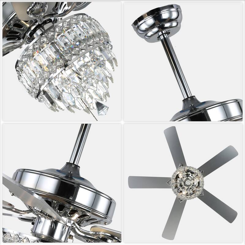 Bella Depot 65" Crystal Ceiling Fan with Light Kit and Remote Control,6-Speed Reversible Ceiling Fan
