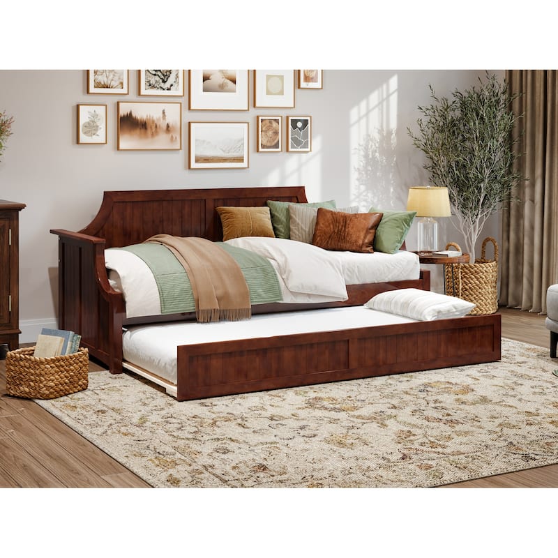 Cambridge Twin Wood Daybed with Twin Size Trundle - Walnut