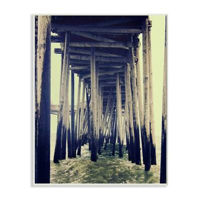 Stupell Wind Waves under Distressed Pier Antique Scene Wood Wall Art - Multi-Color
