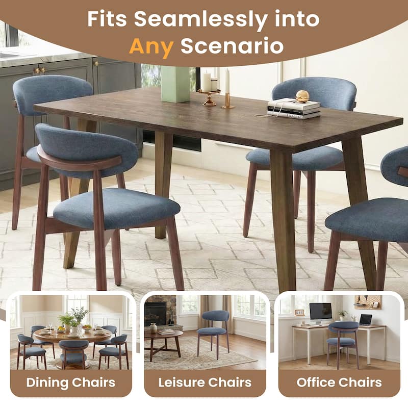 RENEWLINE Linen Upholstered Solid Wood Curved Back Dining Chair