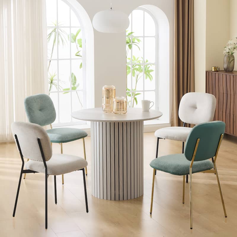 4-Person Dining Set: Bamboo & MDF Table with Turquoise & Beige Fabric Chairs, Metal Legs -Space-Saving Dining Room Furniture