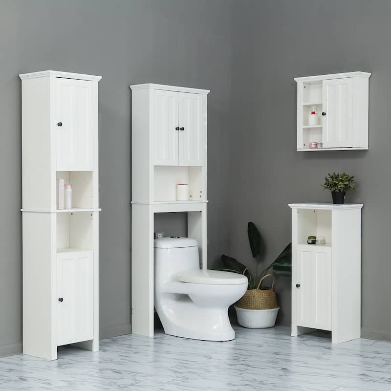 White MDF Wood 67-Inch Tall Tower Bathroom Linen Cabinet