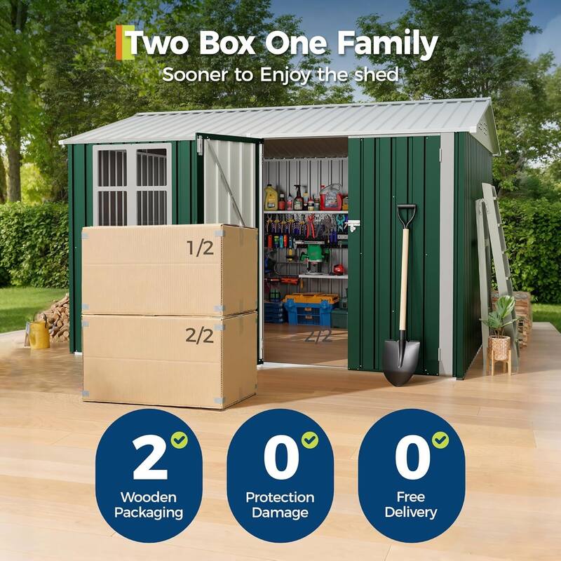 8×10FT Storage Shed Metal Tool Garden Shed for Garden, Backyard, Patio