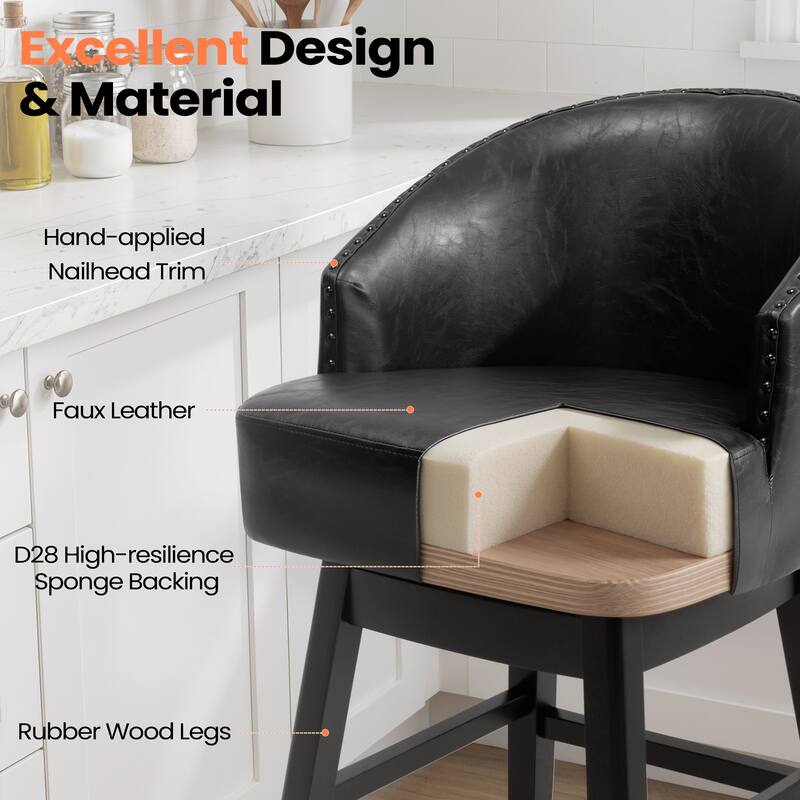 26.4''/31.9"H Faux Leather Upholstered Solid Wood Swivel Bar Stools / Counter Stools