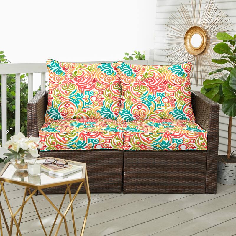 Sorra Home Outdoor Loveseat Pillow and Cushion Set - Bryant - Corinthian Dapple - 22.5 in W x 22.5 in D x 5 in H