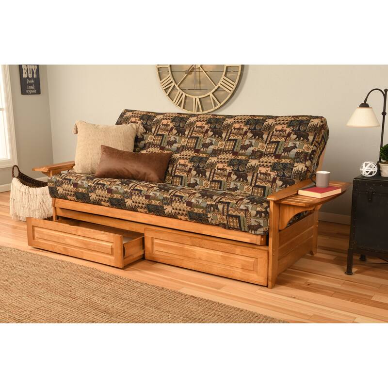 Somette Phoenix Butternut Futon Set with Storage Drawers and Mattress - Peter's Cabin