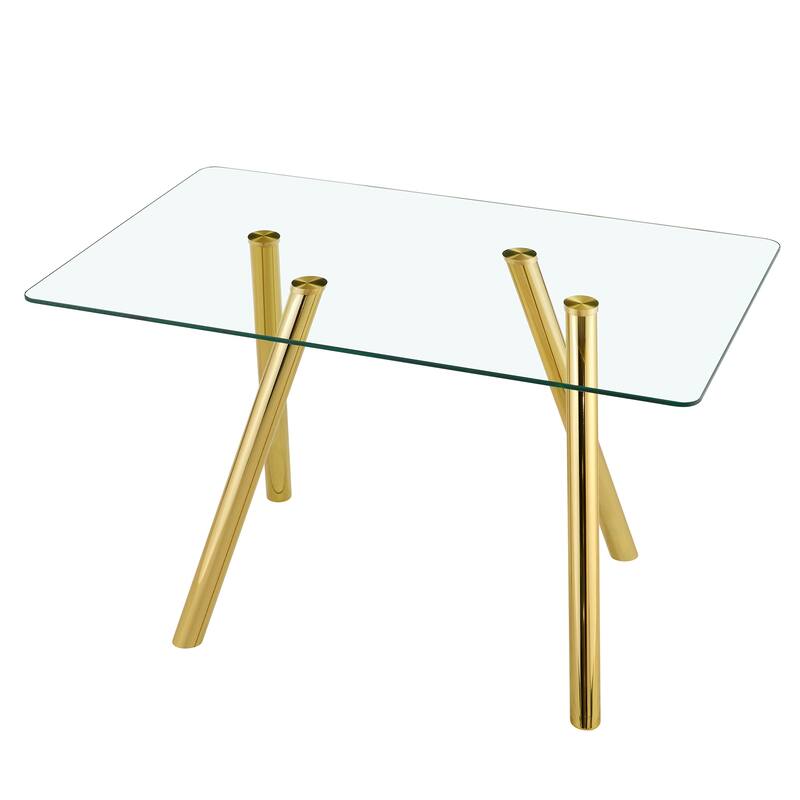 51-Inch Tempered Glass Dining Table with Sturdy Metal Legs