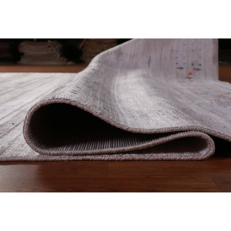 Hand Knotted Oriental 100% Wool Carpet Tribal Stripe Greys & Charcoal Gabbeh Area Rug - 12' 5'' X 9' 2''