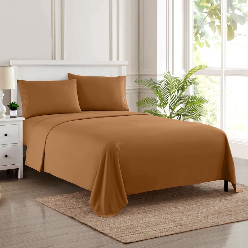 Sweet Home Collection Triple Stitch 4-piece Bed Sheet Set - Twin - Mocha