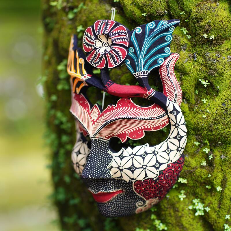 Novica Handmade Princess Of Hibiscus Batik Wood Mask