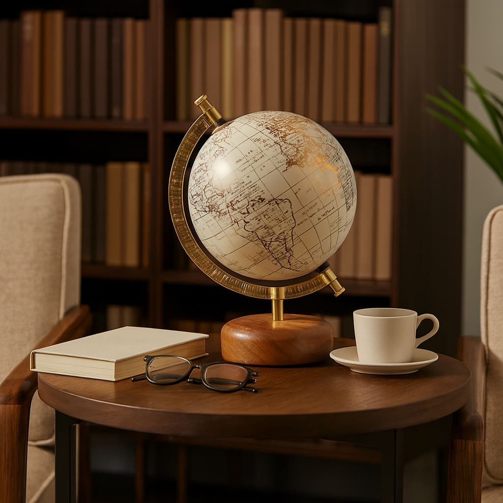 Resin Decorative Globe Modern Sleek Wood Base for Casual Home - 10.0"