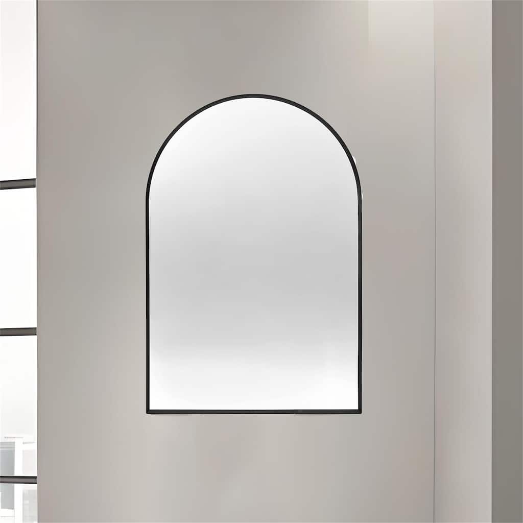 20"x30" Metal Framed Arched Mirror with Shatterproof Film and Hooks