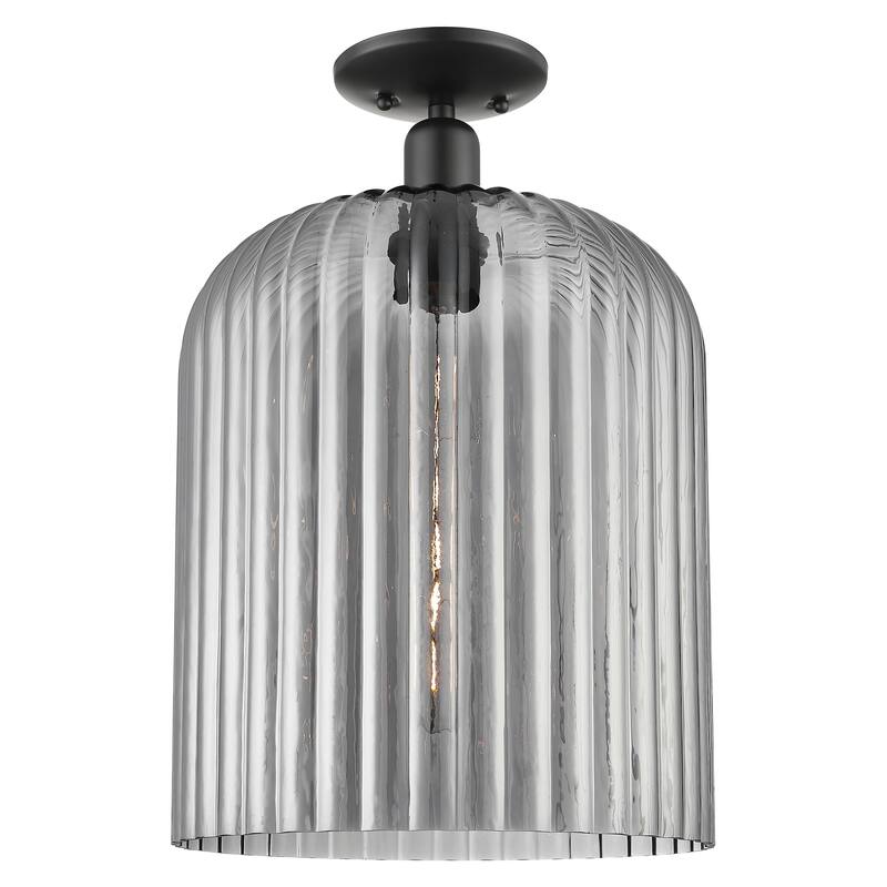 Innovations Lighting Downtown Urban - Bridal Veil - 1 Light 12" Semi-Flush Mount Light - Matte Black/Light Smoke Shade
