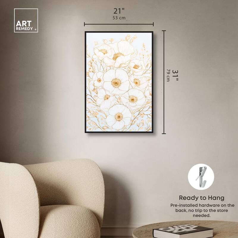 White and Gold Poppies II Canvas by Art Remedy