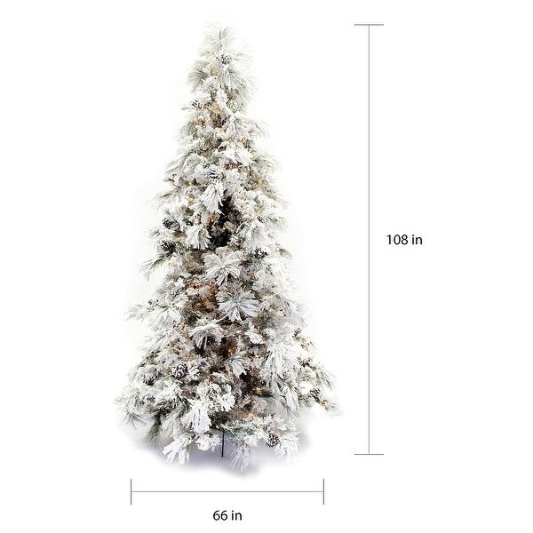 dimension image slide 3 of 2, Flocked Long Needle Snowy Pine 9-foot Christmas Tree